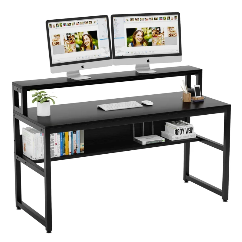 Computer Desk with Monitor Stand and Shelves - Image 2