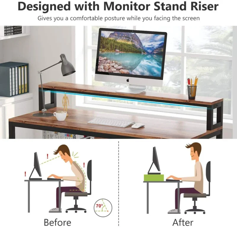 Computer Desk with Monitor Stand and Shelves - Image 6