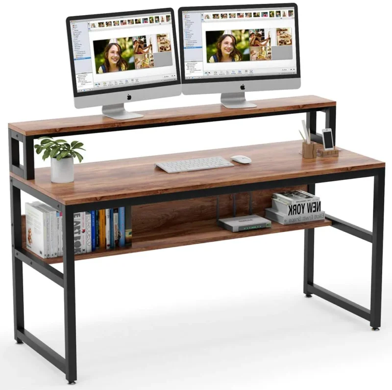 Computer Desk with Monitor Stand and Shelves