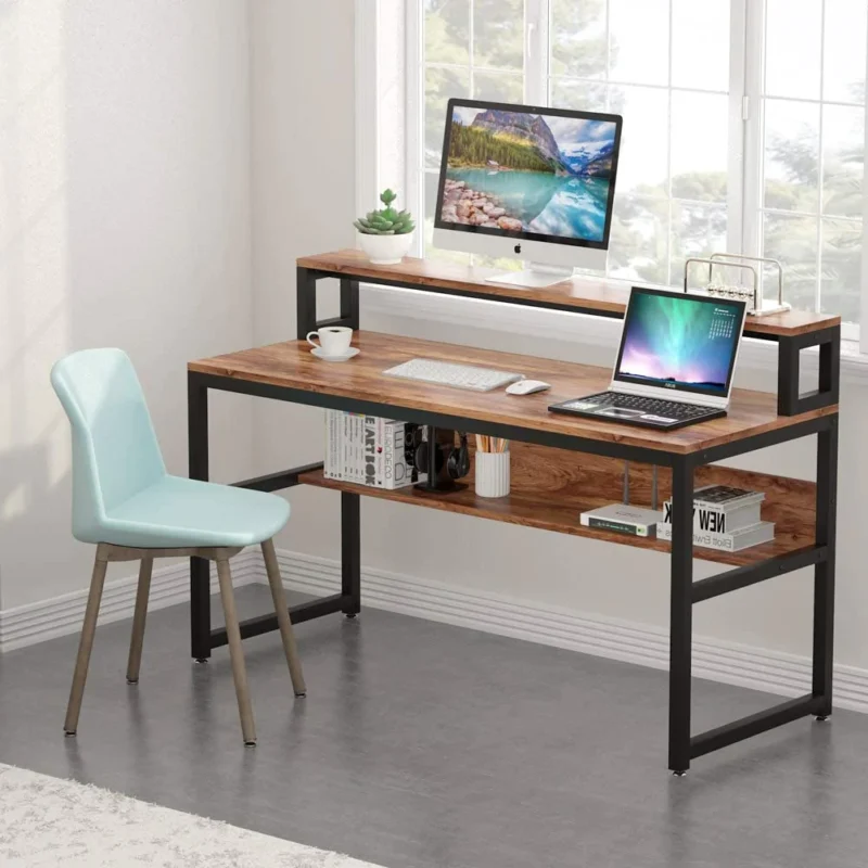 Computer Desk with Monitor Stand and Shelves - Image 7