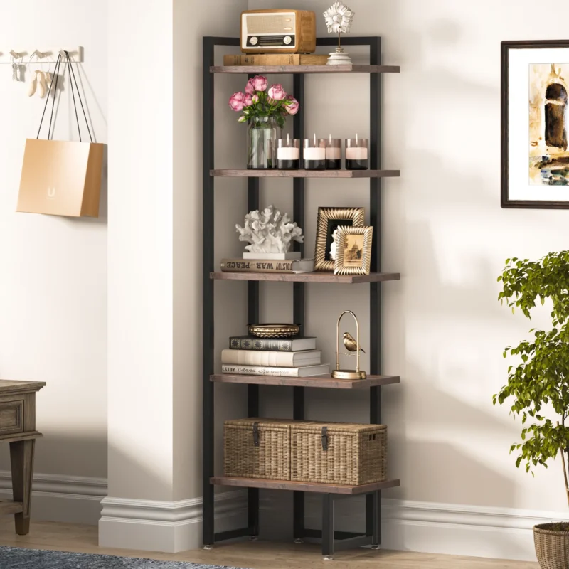 Corner Shelf, 5 Tier Corner Bookshelf Storage Rack - Image 7