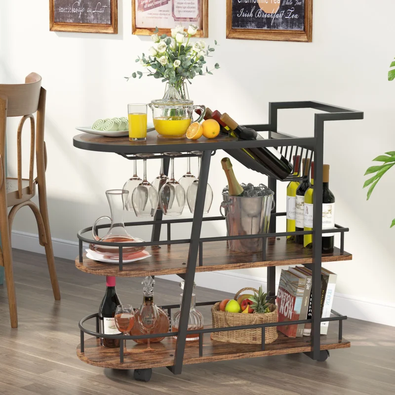 3-Tier Home Bar Serving Cart Kitchen Cart - Image 6