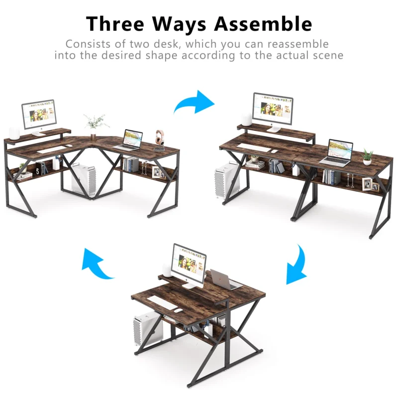 L-Shaped Desk, Corner Computer Desk with Shelves - Image 8