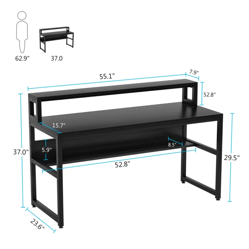 Computer Desk with Monitor Stand and Shelves - Image 4