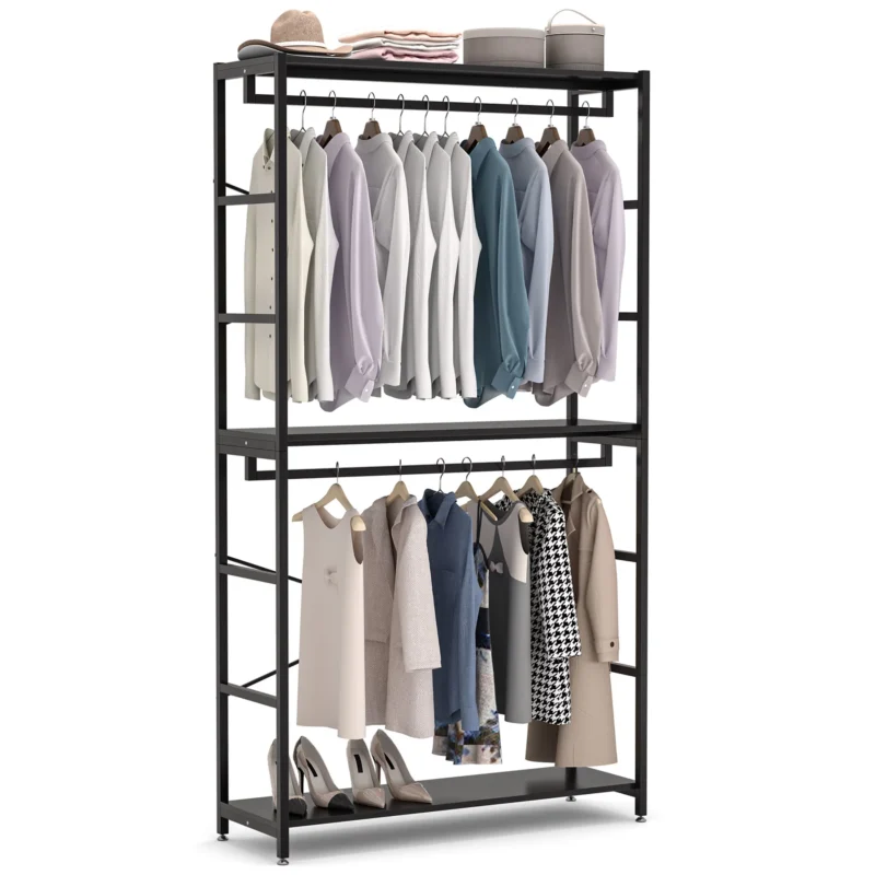 Freestanding Closet Organizer, 86 Garment Rack with Shelves & Hanging Rods