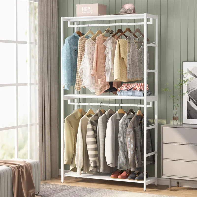 Freestanding Closet Organizer, 86 Garment Rack with Shelves & Hanging Rods - Image 4