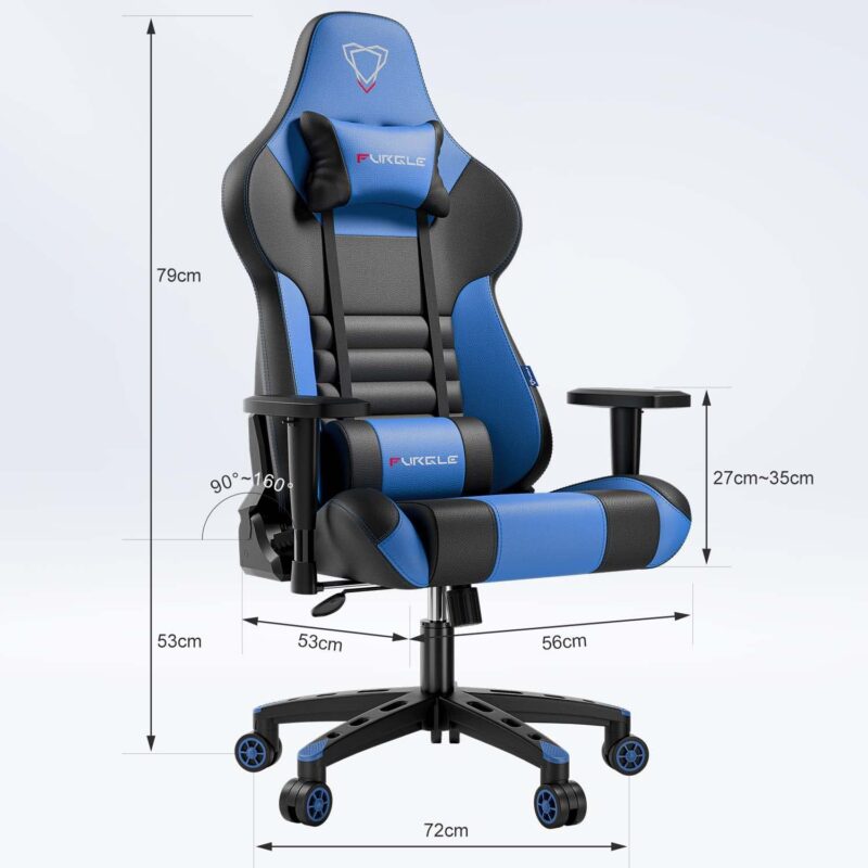 Gaming Chair - Furgle Gamer Chair - Office Chair - Swing Mode - with Headrest and Lumbar Support - Black Blue - Image 8