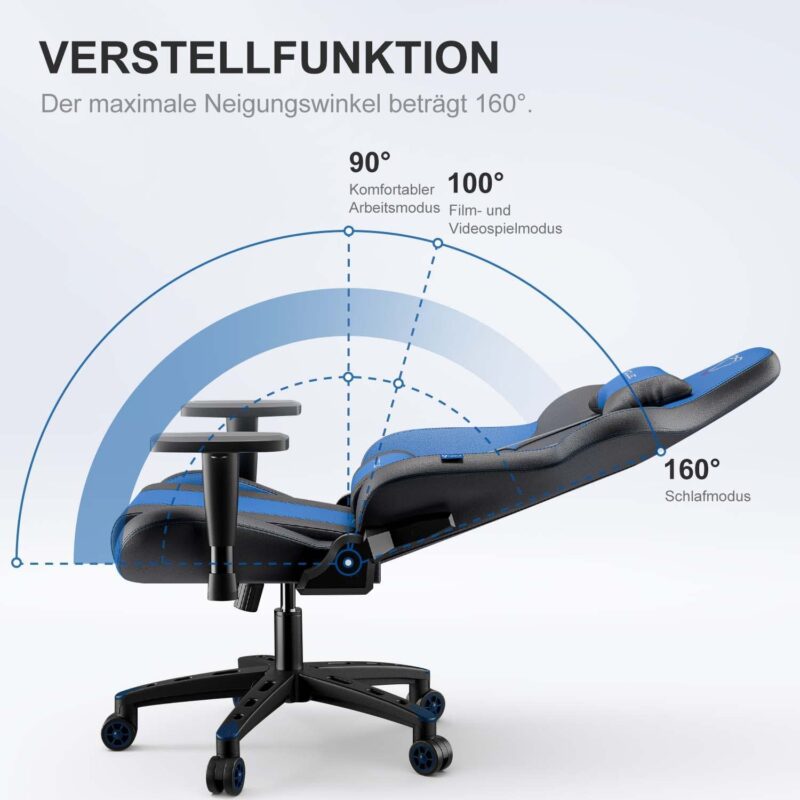 Gaming Chair - Furgle Gamer Chair - Office Chair - Swing Mode - with Headrest and Lumbar Support - Black Blue - Image 3