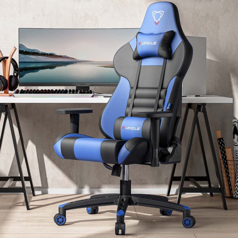 Gaming Chair - Furgle Gamer Chair - Office Chair - Swing Mode - with Headrest and Lumbar Support - Black Blue - Image 4