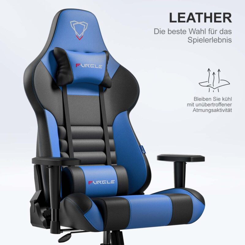 Gaming Chair - Furgle Gamer Chair - Office Chair - Swing Mode - with Headrest and Lumbar Support - Black Blue - Image 6