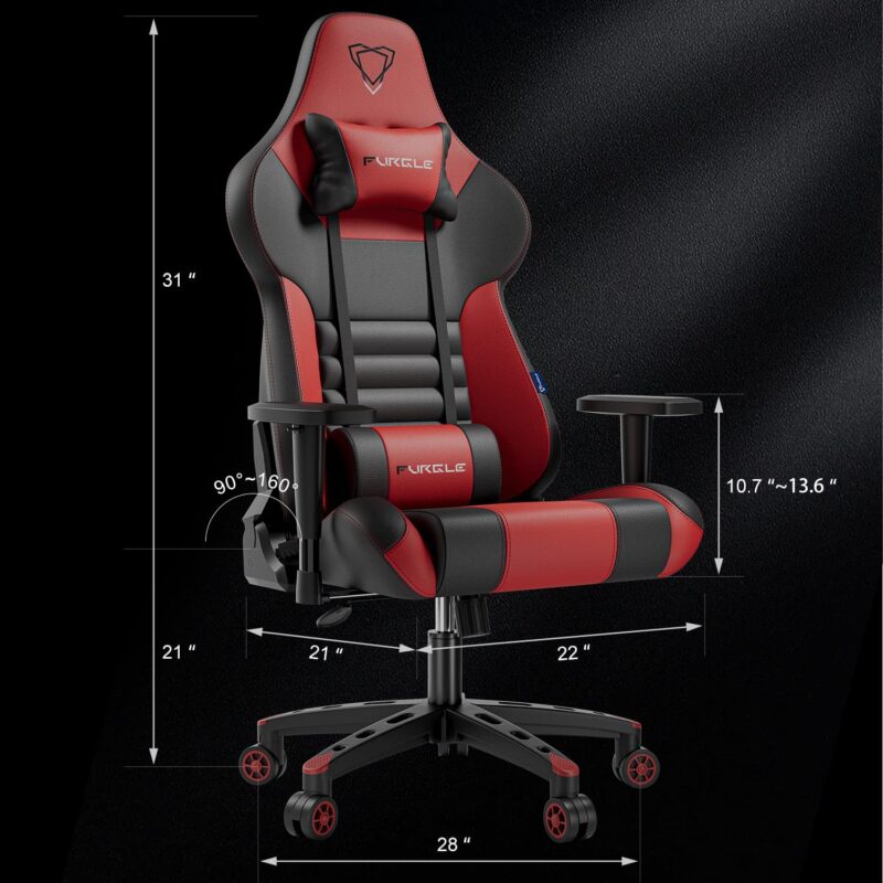 Furgle Gaming Chair, , PU Leather Ergonomic Video Game Chairs with Headrest and Lumbar Support, Rocking Mode,(Black/Red) - Image 8