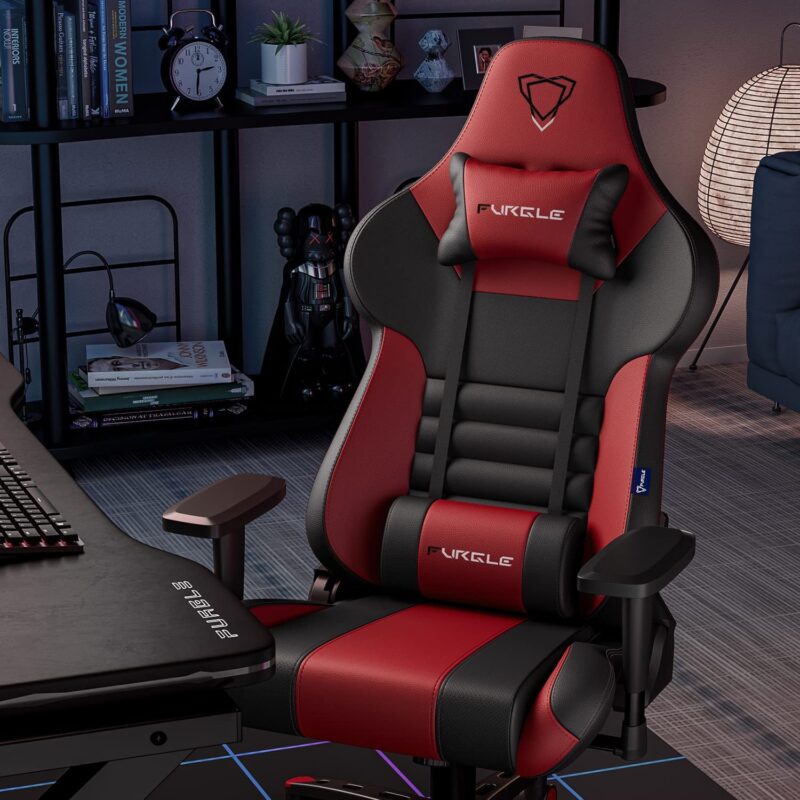 Furgle Gaming Chair, , PU Leather Ergonomic Video Game Chairs with Headrest and Lumbar Support, Rocking Mode,(Black/Red) - Image 7