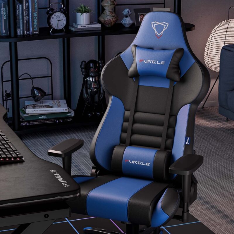 Gaming Chair - Furgle Gamer Chair - Office Chair - Swing Mode - with Headrest and Lumbar Support - Black Blue - Image 5