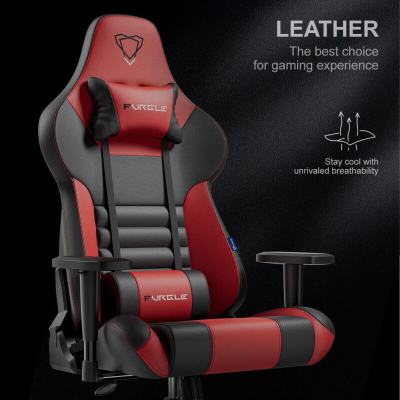 Furgle Gaming Chair, , PU Leather Ergonomic Video Game Chairs with Headrest and Lumbar Support, Rocking Mode,(Black/Red) - Image 3