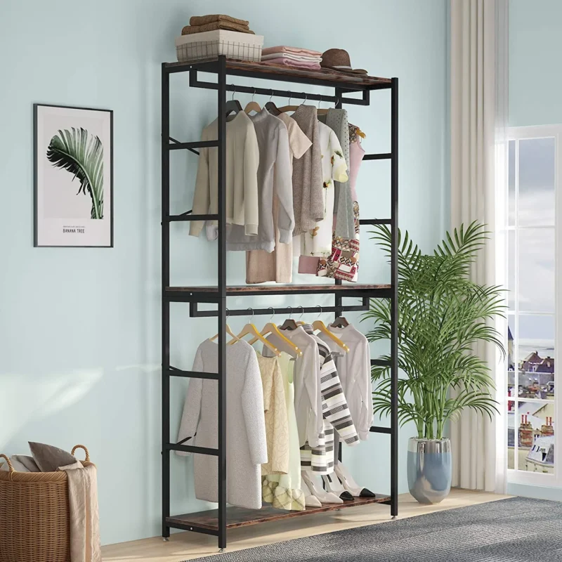 Freestanding Closet Organizer, 86 Garment Rack with Shelves & Hanging Rods - Image 8