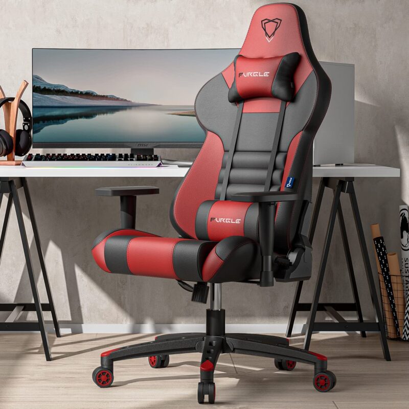 Furgle Gaming Chair, , PU Leather Ergonomic Video Game Chairs with Headrest and Lumbar Support, Rocking Mode,(Black/Red) - Image 6