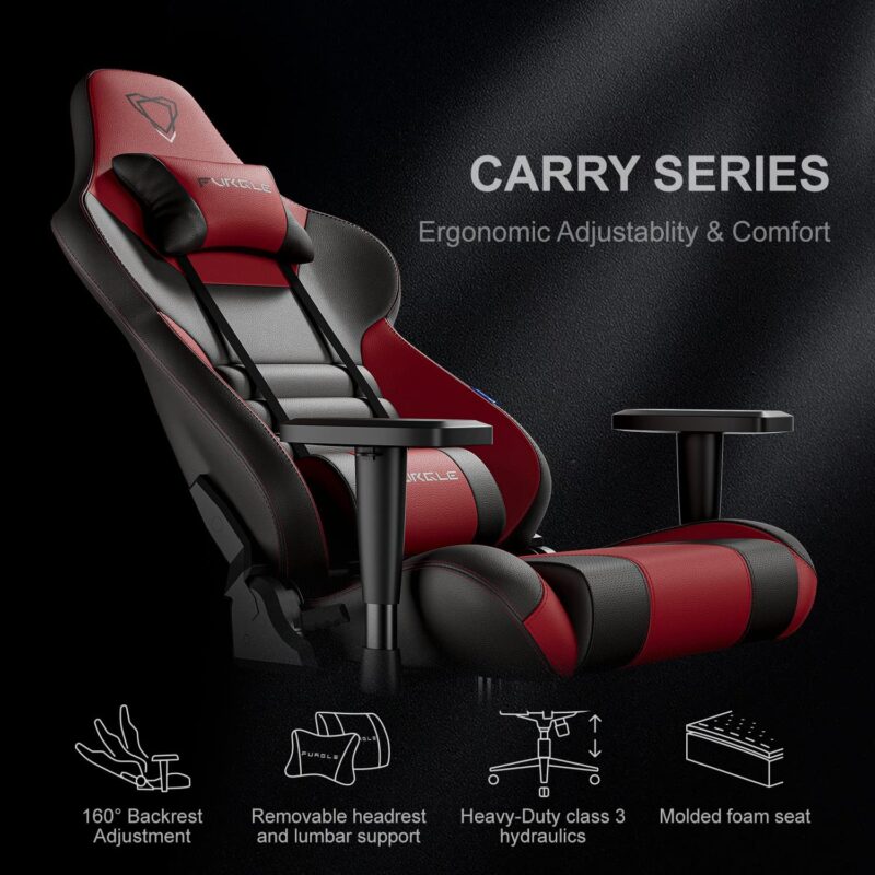 Furgle Gaming Chair, , PU Leather Ergonomic Video Game Chairs with Headrest and Lumbar Support, Rocking Mode,(Black/Red) - Image 5