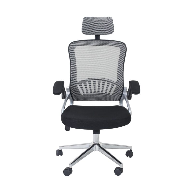 Mesh High Back Ergonomic Chair with Arms and Headrest (Grey and Black) - Image 2