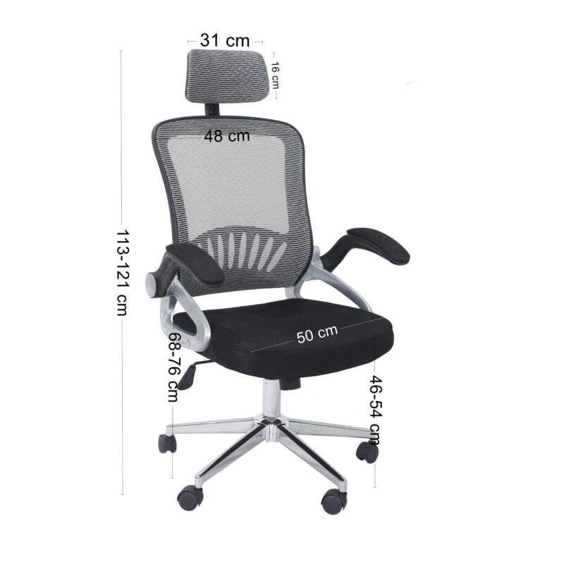 Mesh High Back Ergonomic Chair with Arms and Headrest (Grey and Black) - Image 3