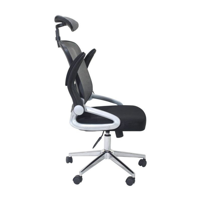 Mesh High Back Ergonomic Chair with Arms and Headrest (Grey and Black) - Image 6