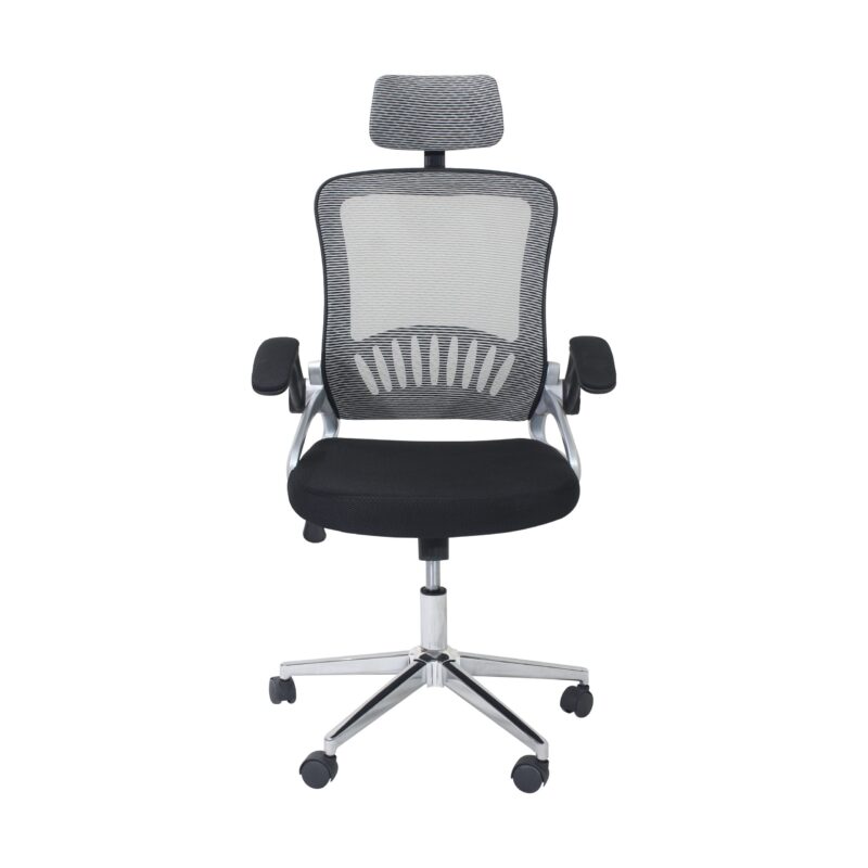 Mesh High Back Ergonomic Chair with Arms and Headrest (Grey and Black) - Image 8