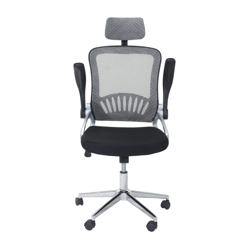 Mesh High Back Ergonomic Chair with Arms and Headrest (Grey and Black) - Image 9