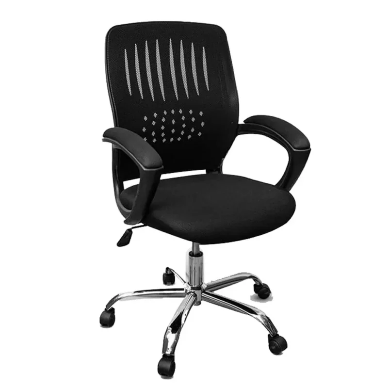 Ergonomic Adjustable Office Chair with Lumbar Support, Thick Padded Cushion, Armrests, and Breathable Mesh 360-degree Swivel Wheels (Black)