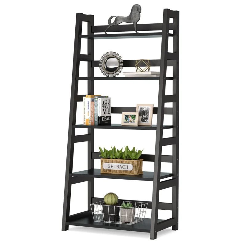 Bookshelf, 5-Tier Ladder Bookcase Etagere Storage Shelf - Image 2