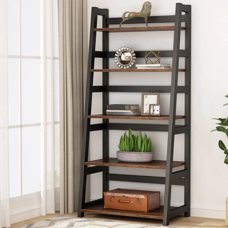 Bookshelf, 5-Tier Ladder Bookcase Etagere Storage Shelf - Image 3