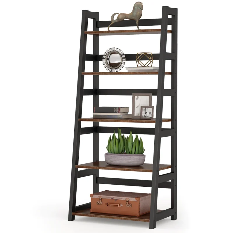 Bookshelf, 5-Tier Ladder Bookcase Etagere Storage Shelf