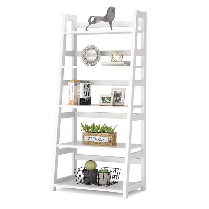 Bookshelf, 5-Tier Ladder Bookcase Etagere Storage Shelf - Image 6