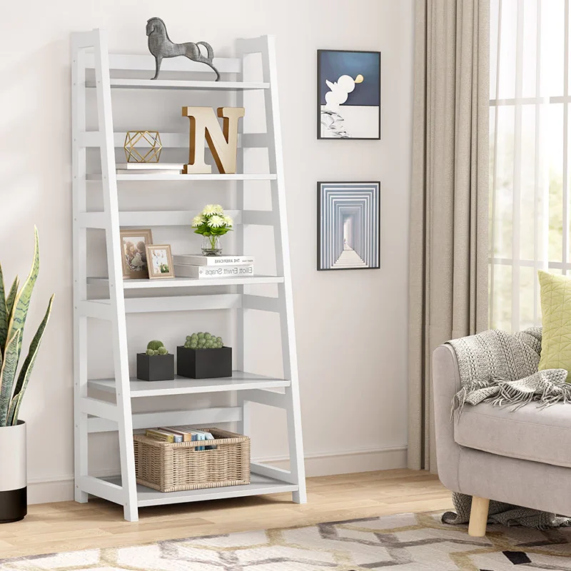 Bookshelf, 5-Tier Ladder Bookcase Etagere Storage Shelf - Image 7