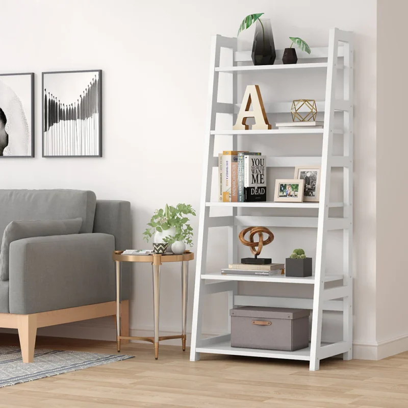 Bookshelf, 5-Tier Ladder Bookcase Etagere Storage Shelf - Image 8