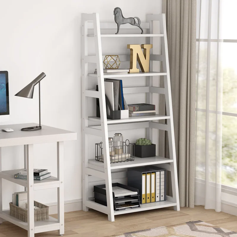 Bookshelf, 5-Tier Ladder Bookcase Etagere Storage Shelf - Image 9