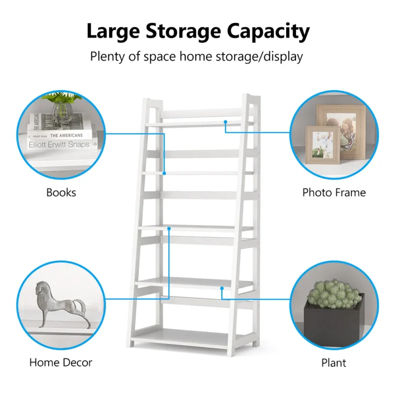 Bookshelf, 5-Tier Ladder Bookcase Etagere Storage Shelf - Image 10