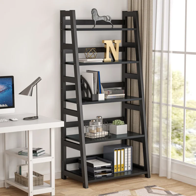 Bookshelf, 5-Tier Ladder Bookcase Etagere Storage Shelf - Image 4