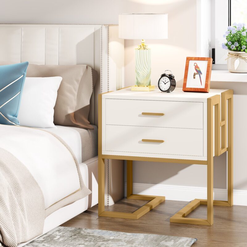 Nightstand, 21" Wide Bedside  End Table with 2-Drawer