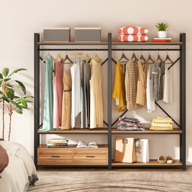 Freestanding Closet Organizer, Large Garment Racks with Drawers - Image 3