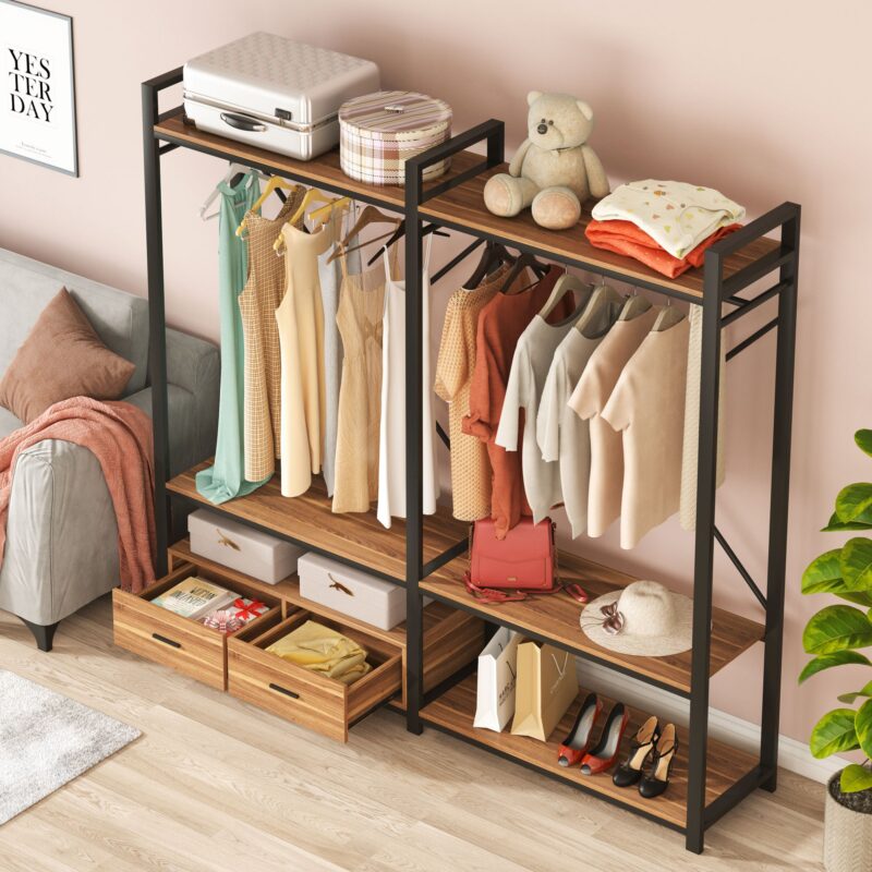 Freestanding Closet Organizer, Large Garment Racks with Drawers - Image 4