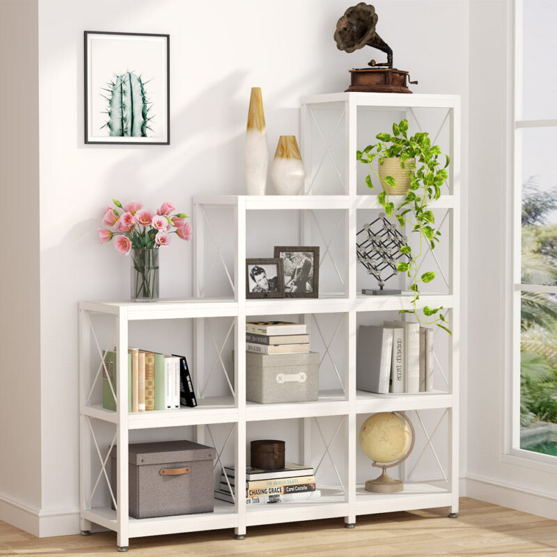 Bookshelf, 12 Shelves Industrial Ladder Etagere Bookcase - Image 8