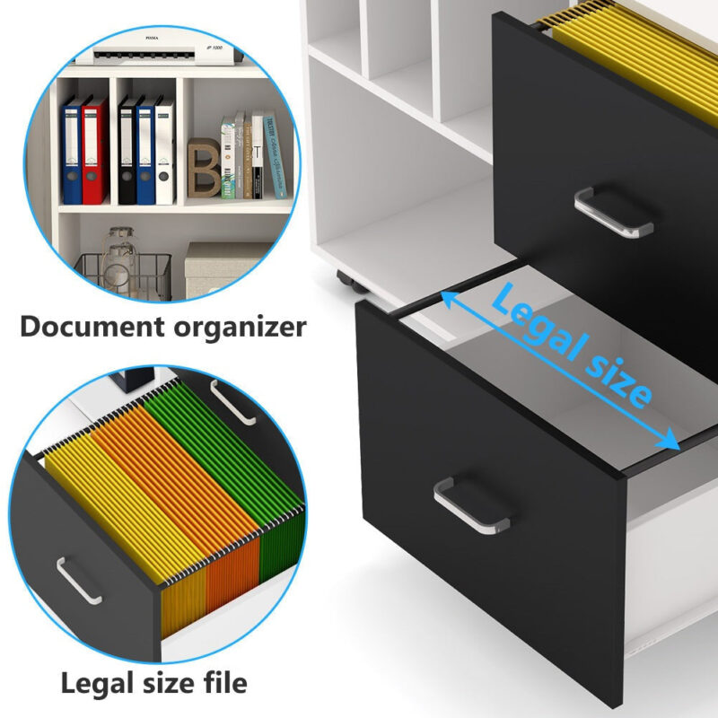 File Cabinet, Mobile Lateral File Cabinet with 2 Drawers - Image 5