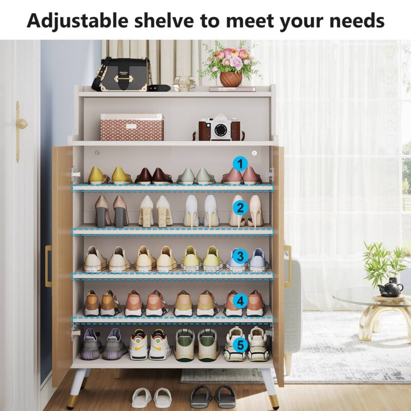 6 -Tier Shoe Rack Cabinet with Doors & Adjustable Shelves - Image 6