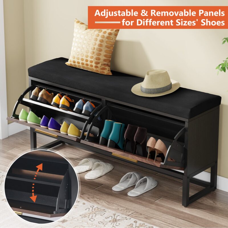 Shoe Bench, 2 Flip Drawers Shoe Rack Organizer with Adjustable Shelves - Image 5