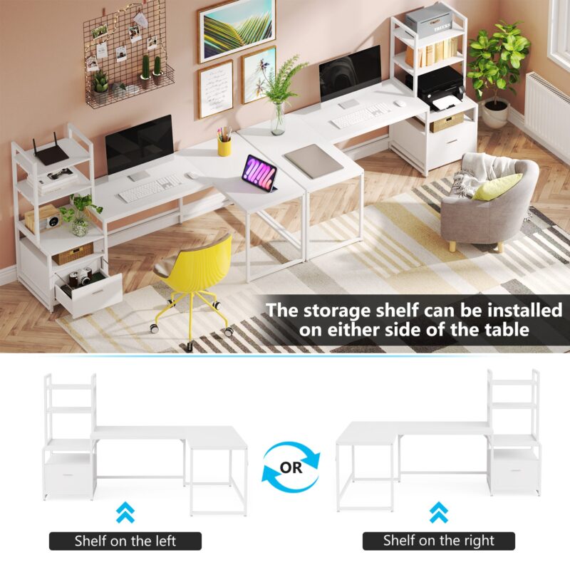 L-Shaped Desk, Computer Desk with 3 Tier Storage Shelves and File Drawer - Image 9