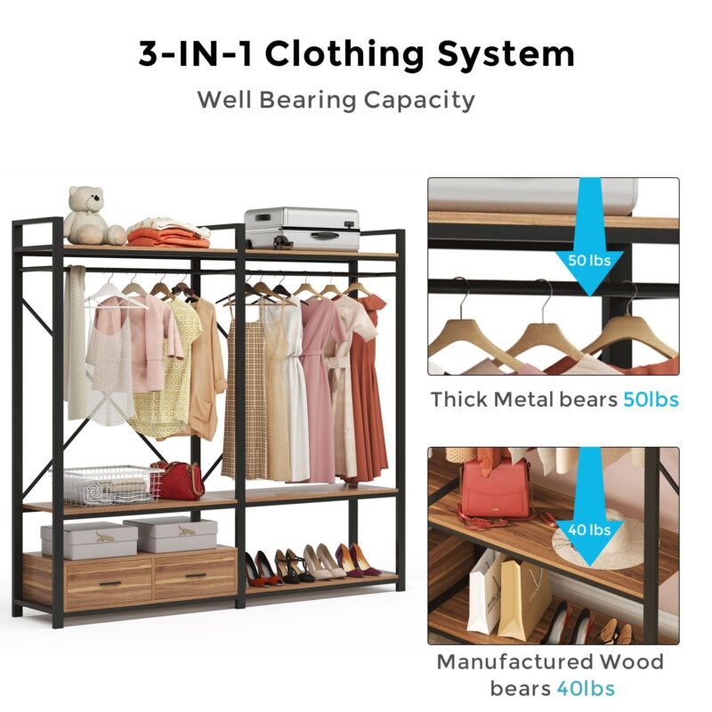 Freestanding Closet Organizer, Large Garment Racks with Drawers - Image 6