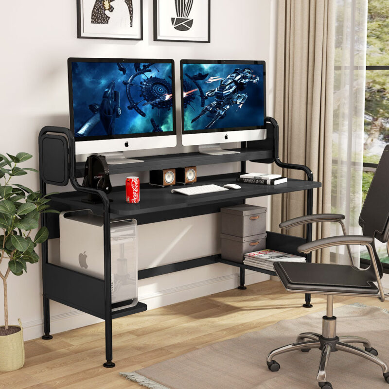 Gaming Desk, 55-Inch Computer Desk with Monitor Shelf - Image 2