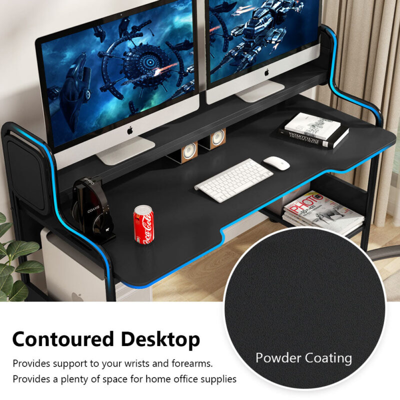 Gaming Desk, 55-Inch Computer Desk with Monitor Shelf - Image 4