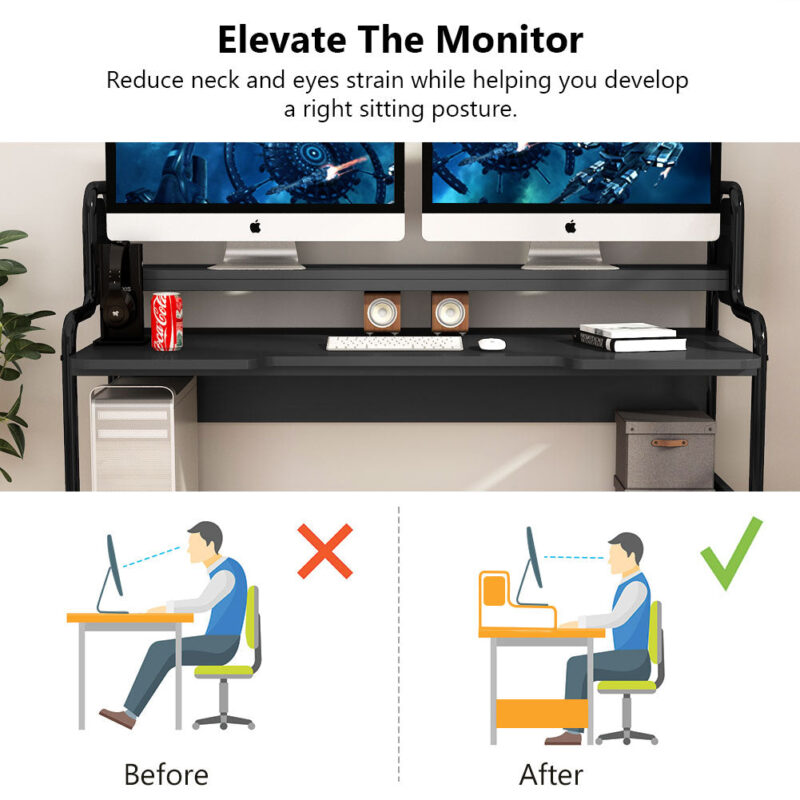 Gaming Desk, 55-Inch Computer Desk with Monitor Shelf - Image 5