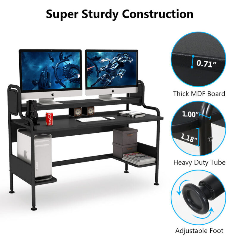 Gaming Desk, 55-Inch Computer Desk with Monitor Shelf - Image 6