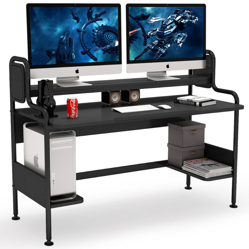 Gaming Desk, 55-Inch Computer Desk with Monitor Shelf